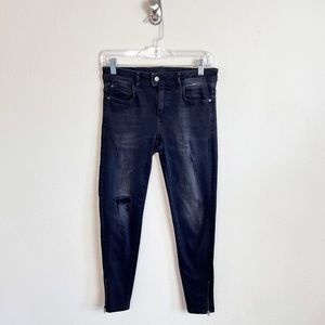 Zara Basic Z1975 Black & Grey Distressed Zip Ankle Skinny Jeans